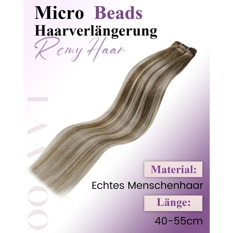 LaaVoo Microbead Real Hair Extensions Brown Blonde 45 cm Micro