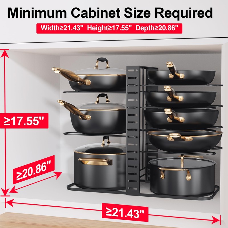 MUDEELA Pots and Pans Organizer Rack under Cabinet 14.55in Height,