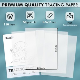Koala 110 Sheets Tracing Paper 8.5x11 inch White Translucent Paper for Tracing Pads, 32lb/50gsm for Trace Images, Sketch, Drawing, Overlays
