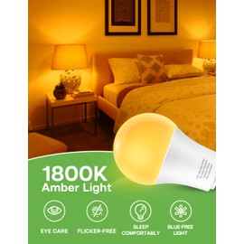 Eastiya Sleep Light Bulb 100 Watt Equivalent 13W, Blue Light Blocking, 1800K Amber Color Light Bulbs, A19 Warm Light Bulb for Healthy Sleep and Baby Nursery Kids Bedroom, 2 Pack