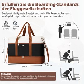 COOLIFE Travel Bag Large 50 cm Women's Weekender Hand Luggage Bag Sports Bag Hospital Bag Birth with Shoe Compartment and Separate Wet Bag Waterproof for Aeroplane Travel Gym, black, Travel bag