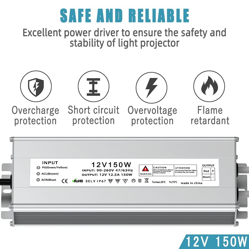 Brillsplend LED Driver 150W 90V-260V AC to 12V DC Low