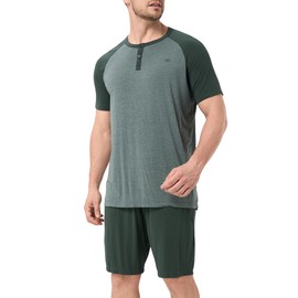 DAVID ARCHY Men's Pajamas Set Summer Cooling Loungewear Ultra-Soft Pjs Ligtweight Short Sleeves Shirts and Shorts Sleep Sets (M, Army Green)