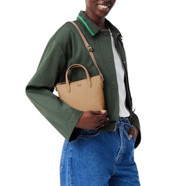 Lacoste Women's L.12.12 Concept Mini Petit Pique Canvas Zip Tote Crossbody Bag, Ochre, One Size