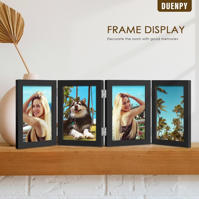 DUENPY 4 Folding 5x7 Picture Frame Horizontal Engineered Wood Accordion