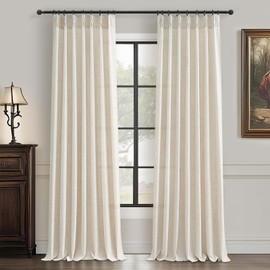 Cream Beige Pleated 92 Inch Boho Curtains for Bedroom 2 Panels Set, Farmhouse Ivory Linen Sheer Nursery Curtain Light Filtering Privacy Pleat Heavy Window Drapes with Hooks Rings 40" W x 92" L Length