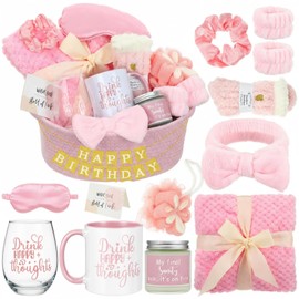 Zopeal Mother's Day Basket Gift Set for Women Birthday Get Well Soon Self Care Gifts for Her Relaxing Spa Thinking of You Inspirational Gift for Mom Grandma Friend Sister Wife Lover(Pink)