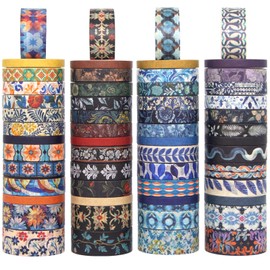 Biuunsf Floral Washi Tape Set, 56 Rolls 4 Size Flower Colored Decorative Blooms Masking Tapes for Scrapbooking, DIY Crafts, Bullet Journal Supplies, Planner, Junk Journal (Symmetry Aesthetics)