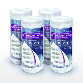 High Capacity Wound String 5 Micron Sediment Water Filter Cartridge 10” x 4.5” Removes Sand, Dirt, Silt, Rust, Extended Filter Life Compatible with 355215-45, 84637, PC10, WP1097P, WPX597P (4 Pack)