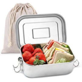 Bugucat Stainless Steel Bento Lunch Box 800ML 2PCS,Kids Lunch Box Bento Boxes with Removable Divider,Leak-Proof Lunchbox Snack Boxes for Kids Adult,Lunchbox with Compartments for Kindergarten Office