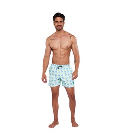 Alfani Traje de Baño para Hombre Short de Nadar Corto Secado Rápido con Bolsas Laterales y Trasera TB2401-Coral Azul M