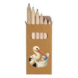Azeeda 6 x 'Stork With Baby' Short 85mm Pencils/Coloured Pencil Set (PE00073006)