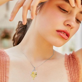 DAYLINLOVE Bee Necklace 925 Sterling Silver Bees and Beehive Heart Shaped Necklace Bee Jewellery Gift for Women Girls Bee Lovers, Sterling Silver, Cubic Zirconia