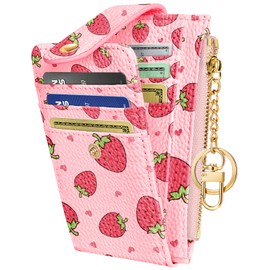Miss Adola Cute Card Wallet Women - Small Wallets with Keychain Strawberry RFID Credit Cardholder Aesthetic Fashion Design Coin Purse for Female Ladies Teen Girls