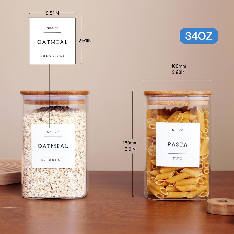 CZZGSM 6 Pack Square Kitchen Storage Jars with Airtight Bamboo