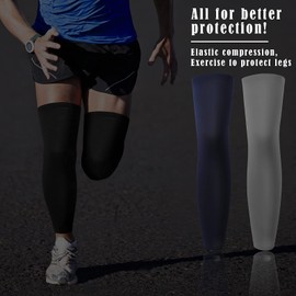 Skylety 3 Pairs Compression Leg Sleeves Full Length Sleeves for Mens Basketball Cycling (Black, Dark Grey, Navy Blue,L)