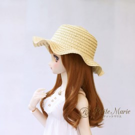 Petite Maria No. 0159 1/3 DD MD Compatible (DDH-01-10) Floppy Hat, Straw Hat, Natural Color, Cream, Soft Wave Brim, Elegant Hat, Black and White Ribbon, 9-10 Inches, 15.7 inches (40 cm), 23.6 inches (60 cm), For Dolls BJD Dolls