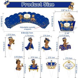 96PCS Royal Prince Cupcake Toppers and Wrappers, Little Prince Baby Shower Cupcake Decorations for Boys Kids, Royal Blue Prince Themed Birthday Party Supplies