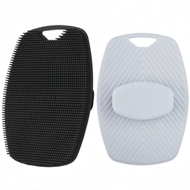 2 Pack Silicone Body Scrubber, Highly Elastic Bristles Handheld Brush for Shower, Lather Well and Gentle Exfoliating, Makes Skin Smooth, for Women and Men, Black and Gray