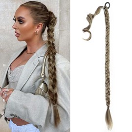 ZOPJUMA Braid Extensions Ponytail Extension with Hair Scrunchie 76 cm Long Braided Ponytail Extension Ash Blonde Natural Hair Extension Synthetic Braid Hairpiece for Women