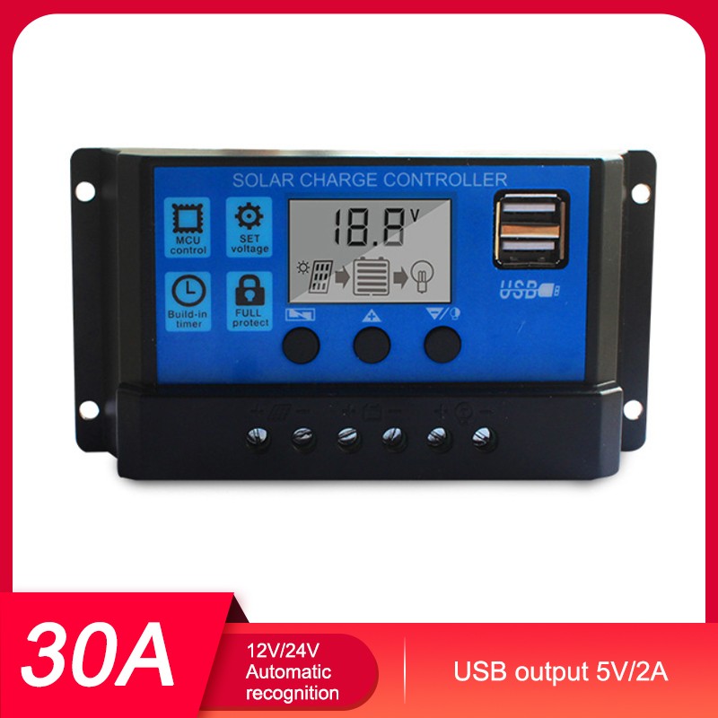 30A Solar Charge Controller 12V/24V Automatic Identification LED Display PWM