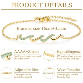 ilasif 18k Gold Wave Bracelet for Women with Blue Cubic Zirconia, Gift for Mom Sister Daughter Bestie Wife, Present for Birthday Mother's Day (To My Wife)