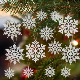 36 Piece Snowflake Christmas Tree Decoration Set, 4 Sizes Snowflake Decoration, Plastic, Hanging Snowflake Decorations, Christmas Tree Ornaments Made of Plastic Garland Decoration Christmas