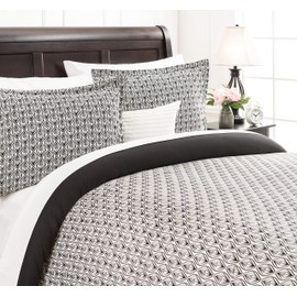 Chanasya Ultra Soft Nouveau 2-Piece Reversible Twin Bedding Duvet Cover Set - Luxurious Brushed Microfiber Comforter Cover - Zipper Closure (1 Duvet Cover & 1 Pillowcase) Black - Twin