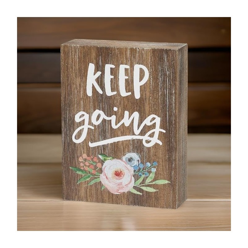 Inspirational Wood Grain Mini Block Sign, 4" (Keep Going)
