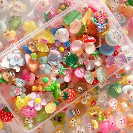 FULUSODO 60pcs Slime Charms Cute Set, Bulk Mixed Resin Charms Set Ornament Scrapbooking
