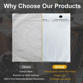 GPXIIZ Record Inner Sleeves 7 Inches, Pack of 25 LP Protective Covers, Master Record Sleeves Made of 3-Layer HDPE + Rice Paper, Antistatic Vinyl Sleeves Made of Rice Paper, for 7 Inch Vinyl Inner