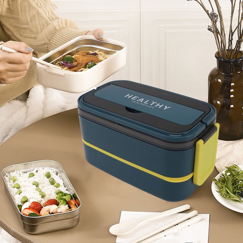 Double Layer Bento Box 316 Stainless Steel Compartment Portable Lunch