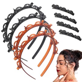 Set of 4 Headband with Clips, Headband with Tooth Headband and 4 Pieces Double Layer Hair Clip Hairstyle Aid Set Headband Hair Accessories for Women Girls