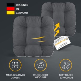 LILENO HOME Set of 6 Chair Cushions, Anthracite, 38 x 38 x 8 cm, Seat Cushions for Garden Chairs, Kitchen or Dining Room Chairs, Comfortable, UV-Resistant Indoor and Outdoor Chair Cushions