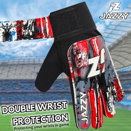 Jazzy Sports Soccer Goalie Gloves,Funky Football Goalkeeper Gloves for Kids Boys Children Youth with 4mm Latex for Strong Grip (Red, Size 7 Suitable for Size S-M Adult)