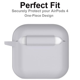 Nemteur für AirPods 4 Hülle 2024, Schützende Silikon Case für AirPods 4th 2024 Skin Front LED Sichtbar Silikon Hülle mit Karabiner, Grau