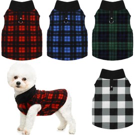 Silkfly 4 Pieces Winter Dog Clothes Fleece Dog Vests Pullover Pet Dog Sweaters with Leash Ring for Small Medium Dog Cat (Large)