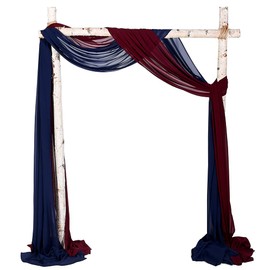 SHERWAY 2 Panels Chiffon Fabric Drapery Wedding Arch Drapes, Party Backdrop Curtain Panels, Ceremony Reception Swag Decoration (27 x 216 Inch, Burgundy & Navy Blue)