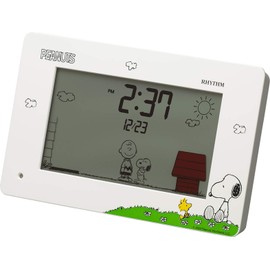 RHYTHM 8RDA79MS03 Snoopy Alarm Clock Funny Action Digital Clock Calendar Included, White, 3.9 x 6.4 x 1.8 inches (10 x 16.2 x 4.5 cm)