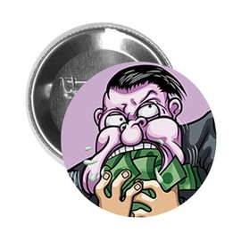 Round Pinback Button Brooch Purple Money Hungry Office Business Man Comic Cartoon (Zoom, 1.5" Inch)