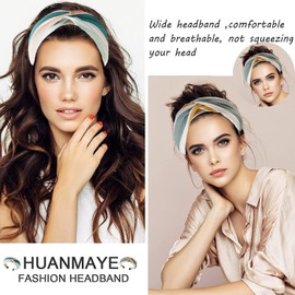 3 Pieces Headbands for Women Hair Boho Wrap Tie Fashion Hair Bands Elastic Twist Hair Scarf Pretty Bow Tie Hair Bands Wide Alice Hair Bands for Women UK and Girls (ColourblockDE)