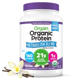 Orgain Organic Protein + Metabolism Blend Powder, Vanilla Bean - 21g Plant Protein, 5g Prebiotic Fiber, No Lactose Ingredients, Low Sugar, Non-GMO, for Shakes & Smoothies, 1.71 lb