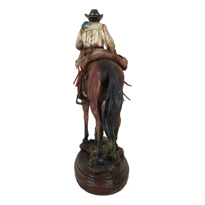 Western Desert Cowboy On Saddleback Brown Stallion Horse By Cactus