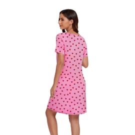 LUBOT Nightgowns for Women Bamboo Viscose Women's Nightgown Sleepshirts Soft Short Sleeve V Neck Summer Printed Nightgown Sleepwear Loungewear Nightshirt (Pink Heart,XL)