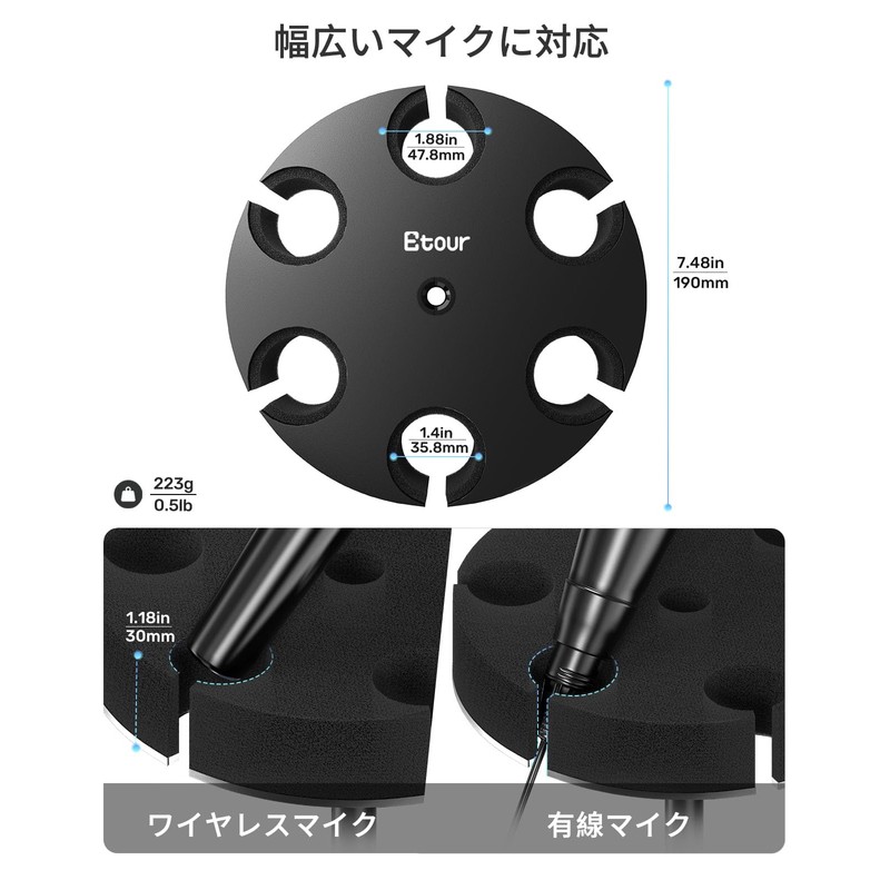 Etour [2024 Upgrade] Multi Mic Holder for Microphone Stand, Circular