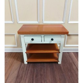 Unbranded Dollhouse Miniature Kitchen Prep Table Island with Shelves 1:12 Scale Cream