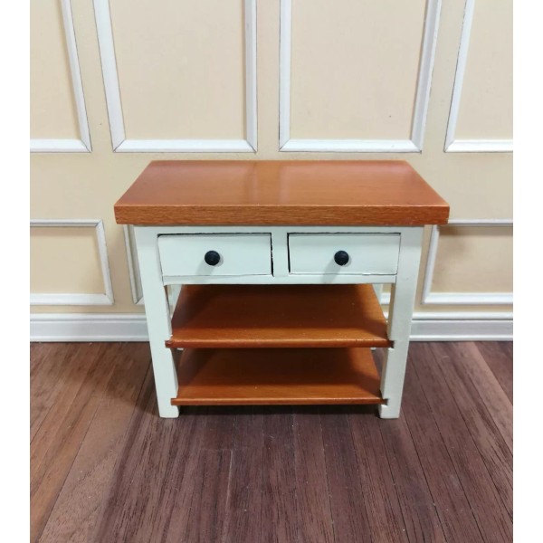 Unbranded Dollhouse Miniature Kitchen Prep Table Island with Shelves 1:12