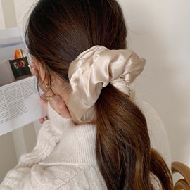 Inateannal Vintage Satin Silk Hair Ties Large Satin Elastic Hair Scrunchies White Big Satin Hair Scrunchies Scrunchy Oversized Thick Hair Ties Satin Ponytail Holder Hair Bands