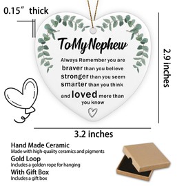 Nephew Gifts Ceramic Ornament Keepsake Sign Heart Plaque Heartwarming Nephew Gifts from Auntie Uncle Happy Birthday Nephew Gift Birthday Christmas Wedding Graduation Gifts for Nephew