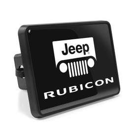 iPick Image for Jeep Rubicon UV Graphic Black Plate on ABS Plastic 2 inch Tow Hitch Cover - Official Licensed